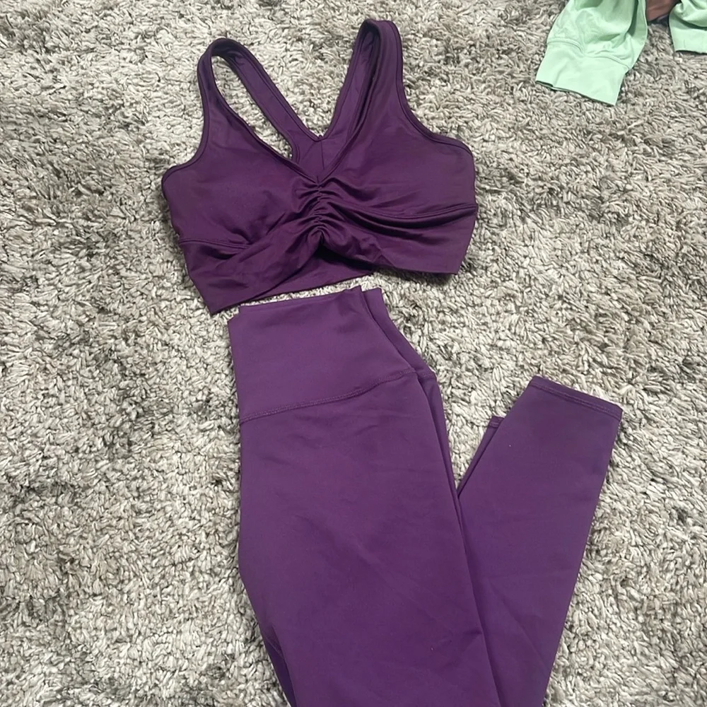 ALO Yoga Purple High-Waist Leggings and Twist Sports Bra Set